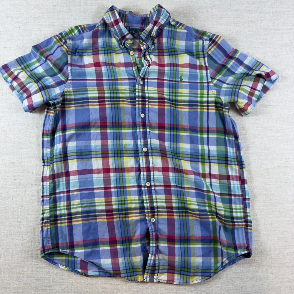 Ralph Lauren Boys XL 18-20 Plaid Short Sleeve Button Down Shirt Multi Cotton